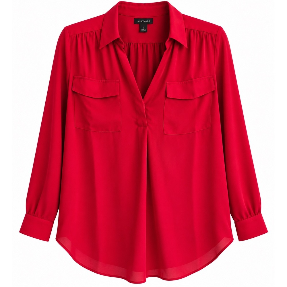 NWT Ann Taylor Red Tunic Blouse Large Long Sleeve Workwear Career Top